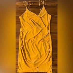 Grace Karin Mustard Yellow Spaghetti Strap Faux Wrap Dress Ruching 2XL